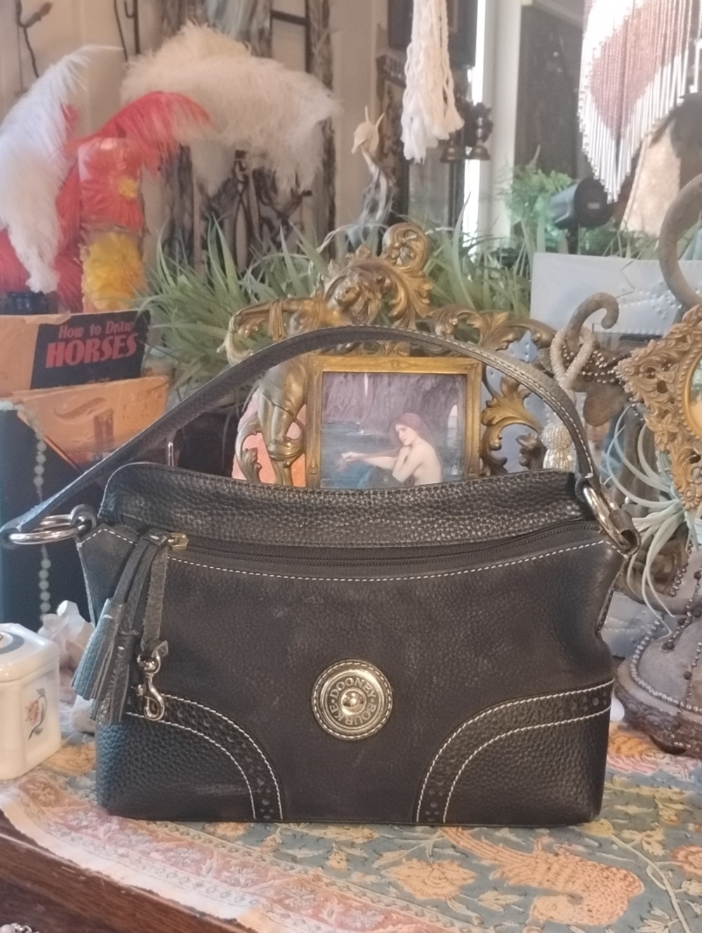 Vintage Dooney & Bourke Black Leather Shoulder Bag with Tassel Accent - Picture 16 of 17